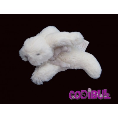 DOUDOU ET COMPAGNIE lapin bonbon blanc et taupe 16 cm