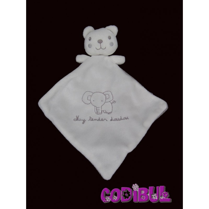 NICOTOY doudou plat ours blanc gris my tender doudou