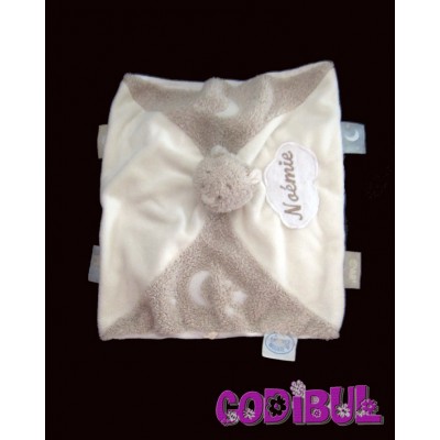 NOUKIE'S Doudou plat ours tonton beige lune étoile