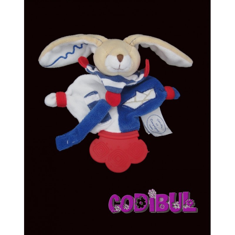 DOUDOU ET COMPAGNIE Lapin marin bleu blanc rouge bateau