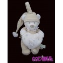 PREMAMAN doudou musical ours beige coeur oiseau