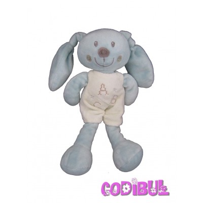 POMMETTE Doudou lapin bleu blanc ABC