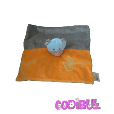 DOUKIDOU doudou plat ours orange gris feuilles