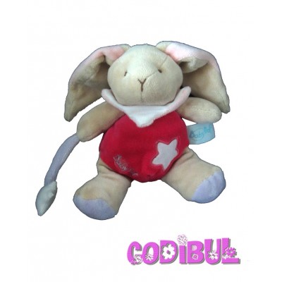 BABY NAT' Doudou pantin lapin beige et rose luminescent étoile