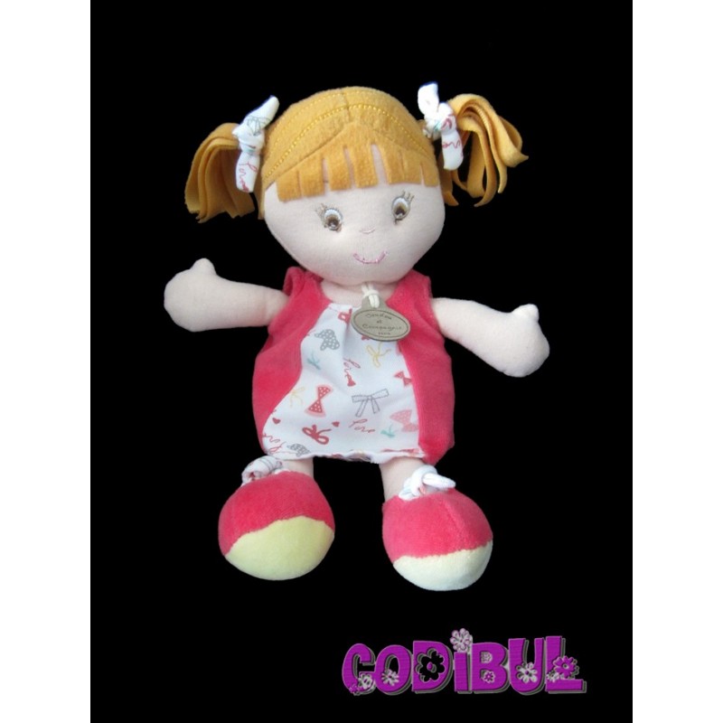 Doudou et compagnie plat poupée fille rose mauve vert Les