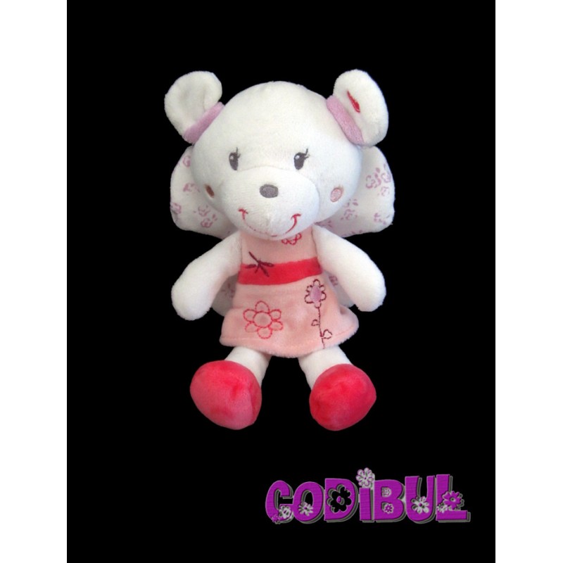 POMMETTE Doudou ours robe rose papillon fleurs