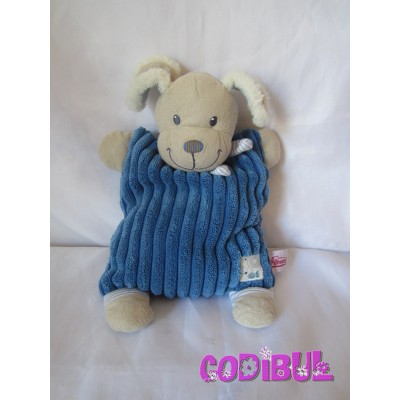 POMMETTE doudou semi plat chien bleu velours poisson