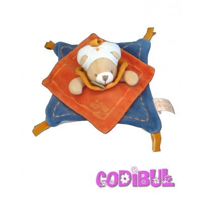 DOUDOU ET COMPAGNIE doudou plat ours prince indidous bleu orange