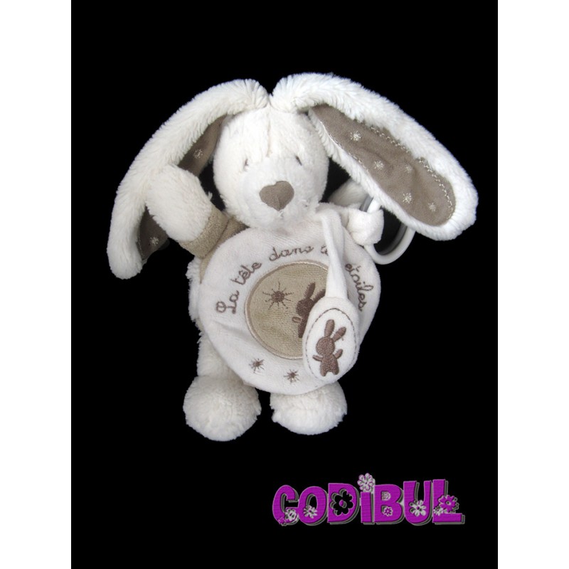 POMMETTE Doudou activité lapin blanc beige la tête dans les étoiles