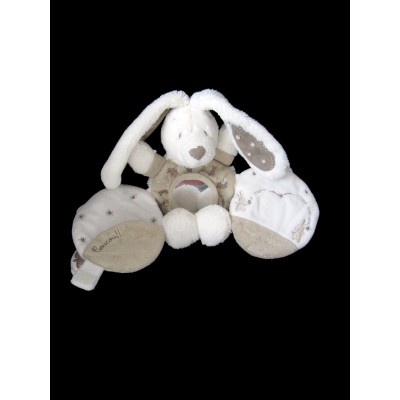 POMMETTE Doudou activité lapin blanc beige la tête dans les étoiles