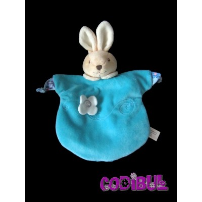 SIDJ doudou marionnette lapin bleu fleur