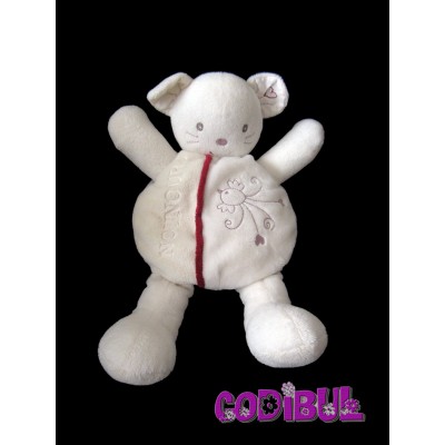 NOUNOURS doudou souris blanc oiseau brodé