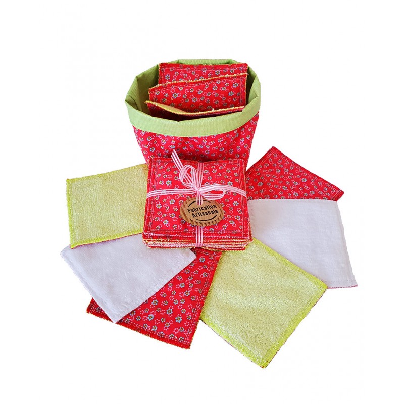 14 lingettes lavables fleurs + panière * coton - bambou *