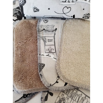 14 lingettes lavables femmes gris noir + panière * coton - bambou *