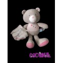 SUCRE D'ORGE Doudou ours gris rose étoile un petit message