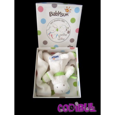 BABYSUN Doudou  White is White mouton blanc vert mouchoir