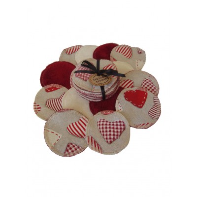 14 lingettes lavables coeurs rouge + panière * coton - bambou *