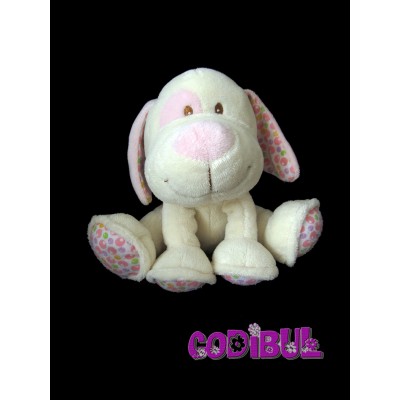 GIPSY doudou peluche chien blanc rose grelot