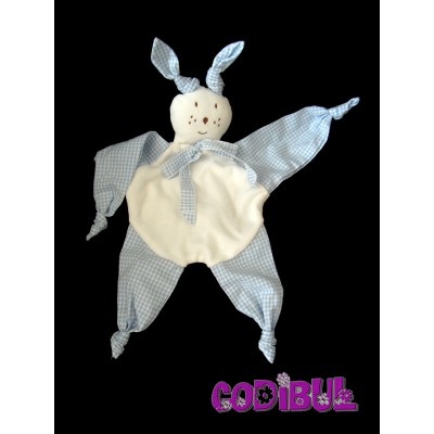 Doudou lapin blanc bleu vichy ABC la petite grenouille