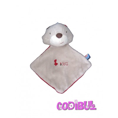 Doudou écureuil beige blanc mouchoir bordeaux Bébé Douceur