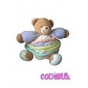 KALOO Doudou ours boule spirales pastel candies bleu jaune orange