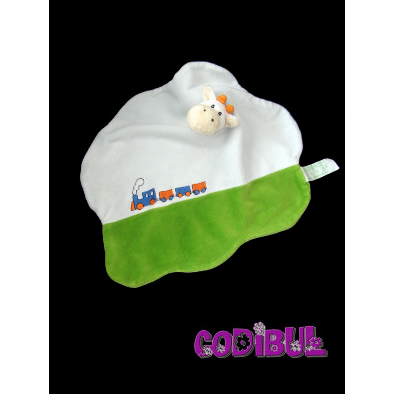 EGMONT TOYS doudou plat vache train blanc vert