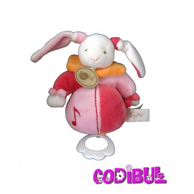 BABY NAT' doudou musical lapin rose orange note de musique