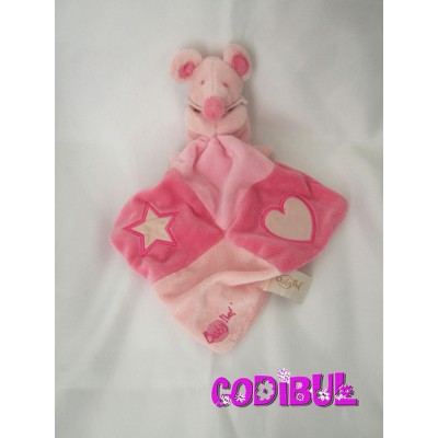 BABY NAT' doudou souris rose coeur étoile mouchoir