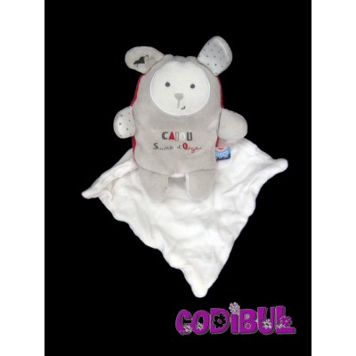 SUCRE D'ORGE cajou doudou lapin gris rouge mouchoir