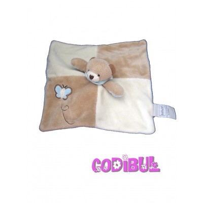 bébé 9 doudou ours marron beige papillon