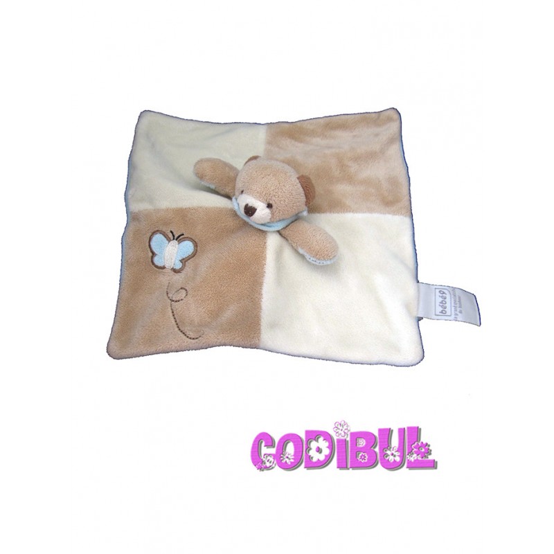 bébé 9 doudou ours marron beige papillon