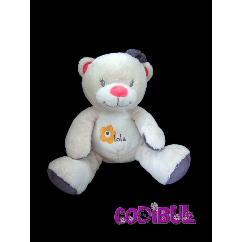 BEBISOL Doudou ours beige rose violet Arthur et Lola