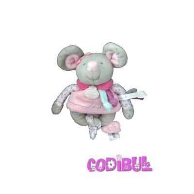 Doudou et compagnie souris pearly gris rose hochet