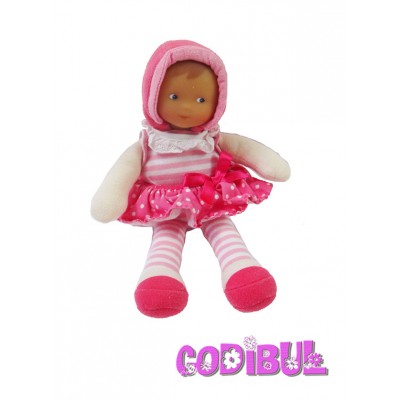 COROLLE Doudou poupée bébé rayé rose jupe à pois