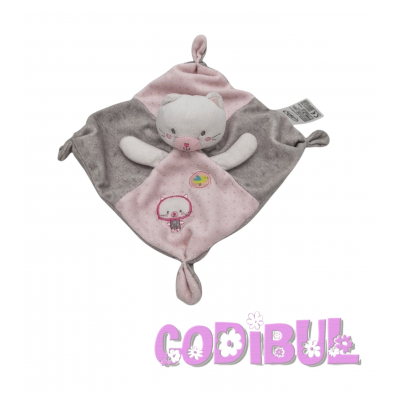 MOTS D'ENFANTS DOUDOU PLAT chat rose gris