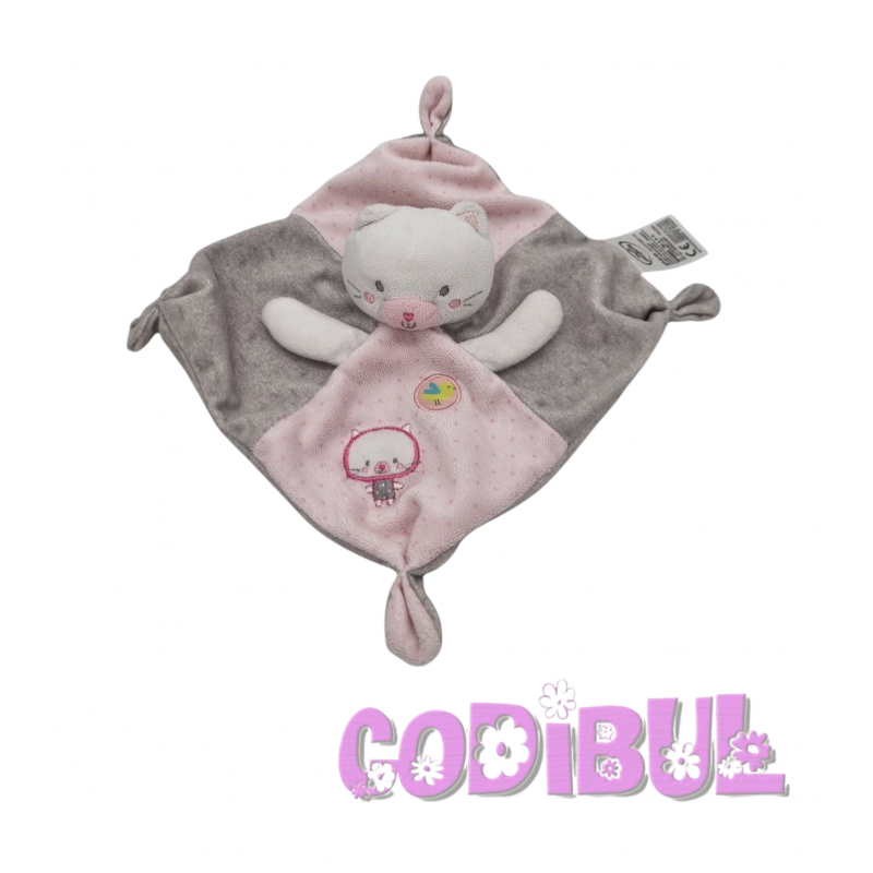 MOTS D'ENFANTS DOUDOU PLAT chat rose gris