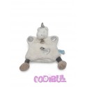 BABY NAT' doudou plat marionnette licorne blanc et gris
