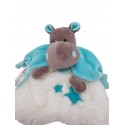 BABY NAT' doudou plat hippopotame bazile blanc bleu