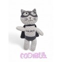 IKKS Doudou chat blanc gris super héros