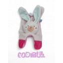 SUCRE D'ORGE doudou plat lapin rose blanc