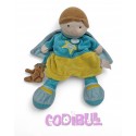 DOUDOU ET COMPAGNIE marionnette super héros garçon bleu vert cape