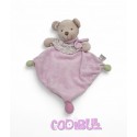 NICOTOY Doudou plat ours rose et vert