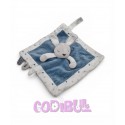 OBAIBI Doudou plat lapin bleu blanc gris coeurs
