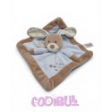NICOTOY Doudou plat carré lapin beige bleu croix