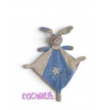 NICOTOY Doudou plat lapin bleu beige étoile sweet star